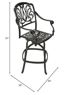 Patio Land Elizabeth Outdoor Patio Swivel Bar Stools 30" Cast Aluminum Dark Bronze Sunbrella Sesame