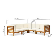 Christopher Knight Home Oana Outdoor V-Shaped Sectional Sofa Set - 5-Seater - Acacia Wood - Outdoor Cushions - Teak and Beige