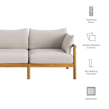 Modway Eleni Outdoor Teak Wood Loveseat in Natural Sail – 64 Inch Patio 2 Seat Sofa with Sunproof Foam Cushions