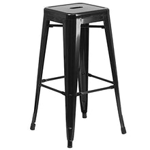 BizChair Commercial 24" Round Black Metal Bar Table Set-2 Square Seat Backless Stools