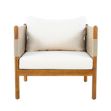 Christopher Knight Home Lenor Acacia Wood Lounge Chair Outdoor Set of 2 with Removable Cushion, Solid Wood Patio Accent Chair with Diamond Rope Weave, Patio Furniture Set Sofa Chair, Beige+Cream+Teak
