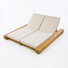 Christopher Knight Home Messo Double Chaise Lounge Outdoor with Cushion, Acacia Wood Patio Chaise Lounge Set of 2, Adjustable Backrest Poolside Sun Lounger, Solid Wood Sunbathing Chair, Teak+Beige