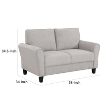 Benzara Leroi Loveseat- 58 Inch- Gray Fabric and Round Flared Armrests