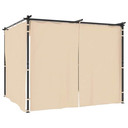 HKTMGDNG 9.8x9.8 Ft Gazebo Canopy Tent with Side Curtains Cream Steel