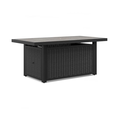 Signature Design by Ashley Beachcroft Casual Weather and Rust Resistant Battery-Operated Outdoor Fire Pit Table with Adjustable Flame Control and Protective Cover, Black & Light Gray