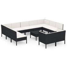 LDEWOAMEG 12 Piece Patio Lounge Set with Cushions Poly Rattan Black