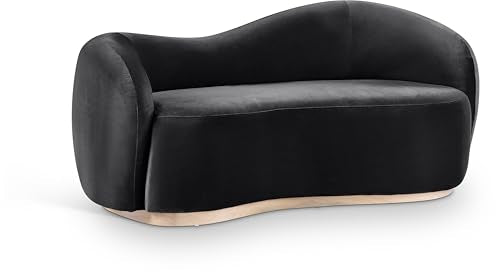 Meridian Furniture 44081Black-L Gustavo Collection Art Deco Loveseat with Luxe Black Velvet 460 GSM, Natural Finish Rubberwood Base, Solid Eucalyptus Wood Frame, 72.5" W x 37" D x 31" H, Black