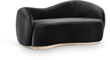 Meridian Furniture 44081Black-L Gustavo Collection Art Deco Loveseat with Luxe Black Velvet 460 GSM, Natural Finish Rubberwood Base, Solid Eucalyptus Wood Frame, 72.5" W x 37" D x 31" H, Black