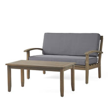 SRECELL Acacia Wood Outdoor Loveseat with Coffee Table, 2-Seat Patio Sofa Set with Cushions, Modern Deck Furniture, Durable Hardwood Frame, Water-Resistant Cushions for Garden Balcony Poolside,Gray te