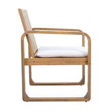 Christopher Knight Home Lebat Acacia Wood Outdoor Dining Chairs Set of 4, Wooden Patio Dining Chair with Water Repellent Cushion, Outdoor Kitchen Side Chair with Woven Rope Backrest, Light Teak+Beige
