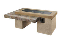Outdoor GreatRoom Co Propane Fire Pit Table - Uptown Gas Fire Pits for Outside Patio 80,000 BTU - Concrete Firepit Fire Table with Tile & Glass Tabletop Cover, Clear Gems, Stucco Base - Brown