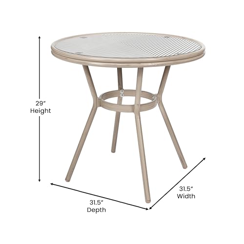 EMMA + OLIVER Massalia Indoor/Outdoor Bistro Set - Black & White Textilene with Light Natural Frame