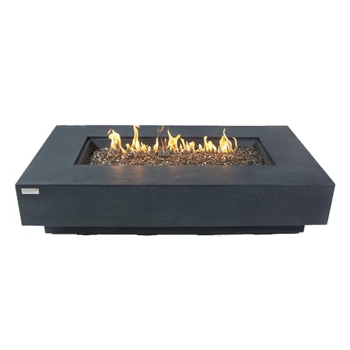 Positano Concrete Fire Pit 60" x 31.9" Outdoor Patio Firepit Includes Fire Glass Modern Fire Pits & Outdoor Fireplaces for Garden, Deck, Indoor & Outdoor Heating
