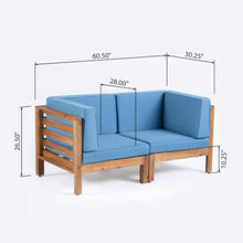 Spollowe 2 Piece Love Seat Set Acacia Wood Frame with Water Resistant Cushions for Patio Garden Blue