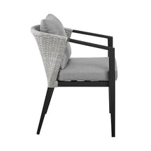 Benzara Nyla 22 Inch Patio Dining Chair Set of 2 Aluminum Wicker Black Gray