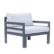 Leisuremod Chelsea 7-Piece Black Aluminum Frame Patio Armchair Sectional Conversation Set and Fire Pit Table with Cushions - Light Grey