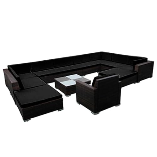 MNCVXAXG 12 Piece Patio Lounge Set with Cushions Poly Rattan Black