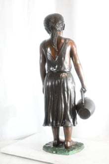 NIFAO Large Bronze Girl Fountain with Water Jug Garden Statue 17"x12"x39"H