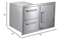 WHISTLER 33" x 22" Double Drawer and Door Combo for Outdoor Kitchen BBQ Island Stainless Steel Door and Outdoor Kitchen Drawer, Paper Holder Included