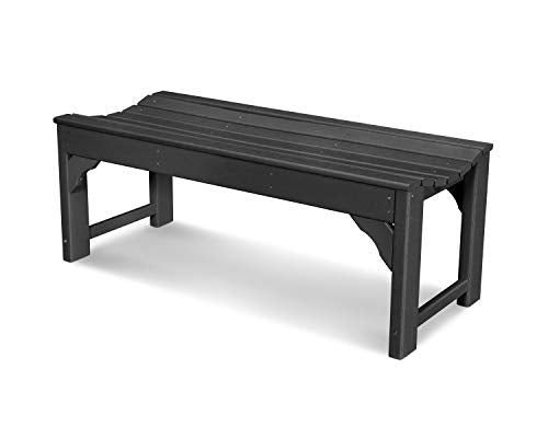 POLYWOOD Traditional Garden Bench, 48 Inch Backless, Heavy Duty Outdoor Bench, Recycled Plastic Memorial Park Bench for Patio, Garden, Cemetery, Fade Proof, Black