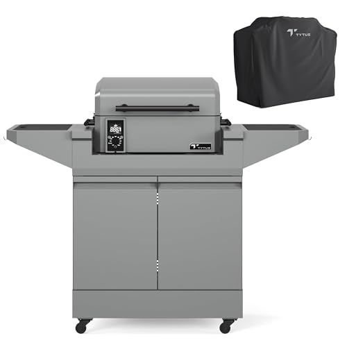 Tytus Rolling Outdoor Kitchen Island Cart, Pellet Smoker & Cover, BBQ