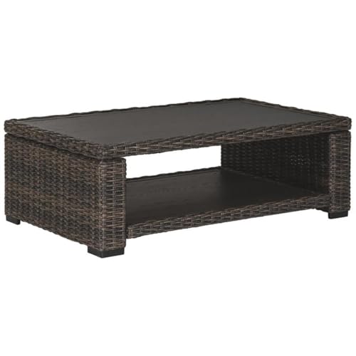 BOWERY HILL Patio Coffee Table, 48 in x 30 in x 16 in, Aluminum Frame with Resin Wicker Base, Brown Finish, Outdoor Coffee Table with Lower Shelf, Weather-Resistant for Patio or Garden Use