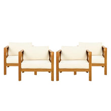 callmego Premium Outdoor Dining Chair Made from Solid Acacia Wood with Weather-Resistant Finish and Comfortable Cushioned Seat (Beige + Teak + Acacia Wood + Fabric + Waterproof Fabric-1)