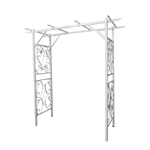 FixtureDisplays® White Metal Arbor Arch Wedding Garden Trellis Climbing Planting Patio Decor 80" Wide X 39" Deep X 86" High, Inside Door Width 59" 10017-white