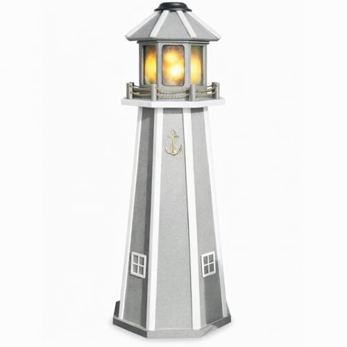 Peaceful Classics Poly Solar Lighthouse, Gray, 4 ft