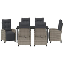 WHOPBXGAD Modern 7-Piece Grey Poly Rattan Garden Dining Set with Cushions, Outdoor Patio Furniture Set with Adjustable Chairs and Glass Table for Backyard, Terrace, Poolside