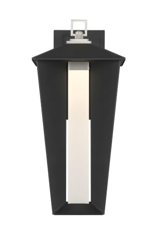 Eurofase Andson 1-Light LED Outdoor Wall Sconce – 18.75" Satin Nickel-Sand Black Mix Traditional Exterior Wall Light, Frosted Acrylic Shade, Wet-Rated for Porch, Patio & Entryway