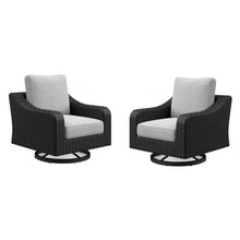 Pemberly Row Set of 2 Black Outdoor Swivel Lounges with Cushion