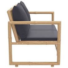 XHNIFBN 2 Piece Bamboo Patio Lounge Set with Dark Gray Cushions, Rustic Outdoor Furniture Set Includes 45.3 Inch Garden Bench and Coffee Table for Backyard, Porch, and Balcony Seating