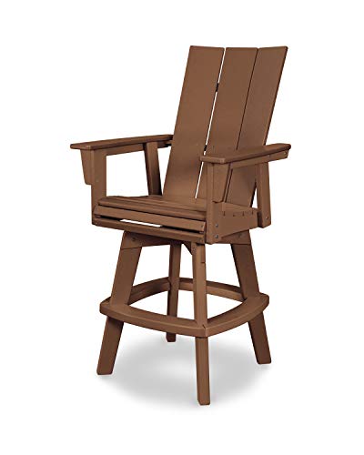 POLYWOOD® Modern Curveback Adirondack Swivel Bar Chair in Teak