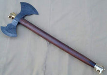 Axe Damascus Steel 26" Natural Wood Handle Double Headed Axe/Hand Forged Woodsman Axe