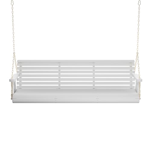 Amish Casual Heavy Duty 700 Lb Capacity Porch Swing (6 Foot, Semi-Solid White Stain) – Wooden Outdoor Roll Back Swing with Hanging Ropes – Amish Made in the USA