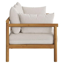 Modway Eleni Outdoor Teak Wood Loveseat in Natural Sail – 64 Inch Patio 2 Seat Sofa with Sunproof Foam Cushions