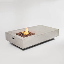 Rectangular Propane Fire Pit Table, 50000 BTU Outdoor Gas Fireplace, Concrete Patio Centerpiece Featuring Stainless Steel Burner, Electronic Ignition, Lava Rocks, Rain Cover, Backyard Deck Heater