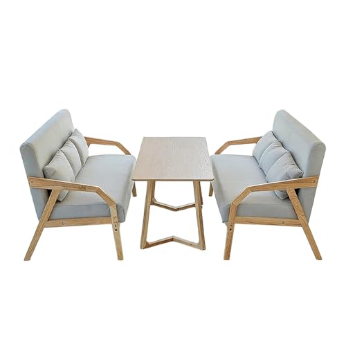 JOSOGO 3-Piece Outdoor Indoor Seating Set, Water-Resistant Solid Wood Frame with Fade-Proof Light Gray Cushions for Garden & Reading Nook(4)