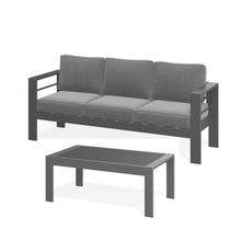 callmego All-Weather Outdoor Ottoman with Thick Cushion and Powder-Coated Metal Frame for Patio, Deck, or Balcony Seating (Gray+Gray + Olefin-3)