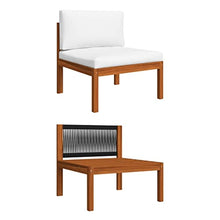 WEHUOSIF Solid Acacia Wood 5-Piece Outdoor Lounge Set with Cream White Cushions, Modular Garden Seating for Patio