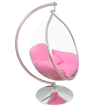 SK CHUMRA Hanging Chair - Transparent Acrylic Bubble, Waterdrop Shape, Indoor Swing Chair with Gold/Chrome Stand, Durable Fabric Cushion - Luxury Accent for Living Room, Bedroom (Chrome/Pink)