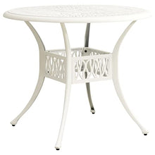 KGFHERENB White Round Garden Table 35.4 Inch Cast Aluminum Outdoor Dining Table with Umbrella Hole Matte Metal Patio Table for 4 People Garden Terrace Balcony Bistro Furniture