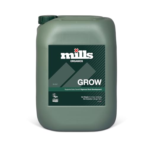 Mills - Organics Grow - Organic Plant Growth Fertiliser - Nitrogen-Rich Formula for Strong Roots & Faster Plant Growth - Helps Prevent Nutrient Deficiency - 20L
