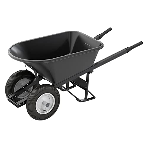 Bon Tool 28 909 Premium Contractor Grade Poly-Tray Double Wheel Wheelbarrow with Steel Handle and Ribbed Tire, 5-3/4 Cubic Feet