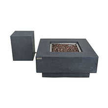 Elementi Manhattan 36 Inch Concrete Outdoor 45,000 BTU Square Natural Gas Ignition Patio Fire Pit Table with Lava Rock and Canvas Cover, Dark Grey, (OFG103DG-NG)