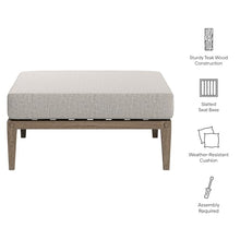 Modway Northlake Teak Outdoor Ottoman in Weathered Gray Pebble – Large Square Patio Footrest with Cushion