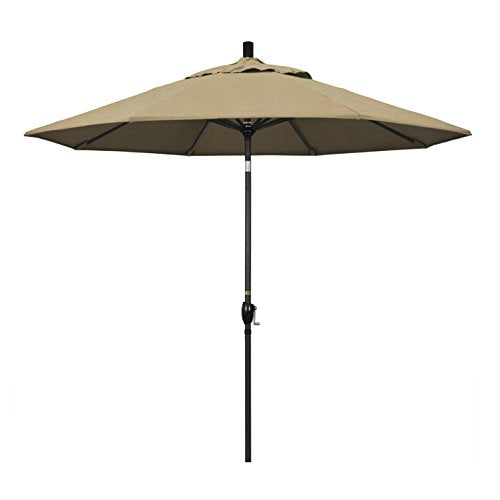 California Umbrella GSPT908302-5476 9' Round Aluminum Market, Crank Lift, Push Button Tilt, Black Pole, Sunbrella Heather Beige Patio Umbrella, 9-Feet