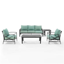 Afuera Living 5-Piece Outdoor Sofa Set, Steel Metal, Mist Green/Oil Rubbed Bronze Finish, Weatherproof Solution-Dyed Cushions, Slatted Tables, Seating for 5, Patio Furniture for Garden or Deck