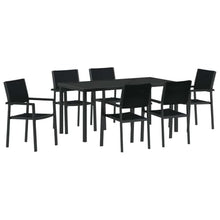 LKJephalotrope 7-Piece Patio Dining Set, Black Powder-Coated Steel Outdoor Dining Table and 6 Chairs, Modern Garden Furniture Set for Backyard, Deck and Porch
